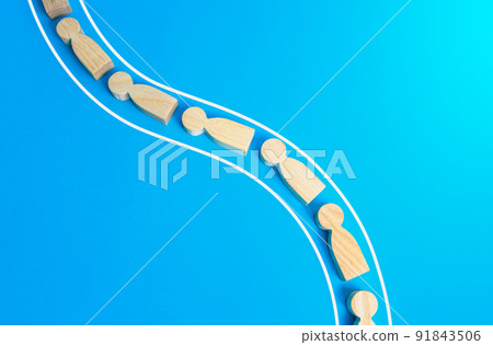 People follow in a chain along the outlined road. Follow in a single stream. Spread of information and rumors exchange. Cooperation, collaboration. Partnership, unity, assistance. Communication. 91843506