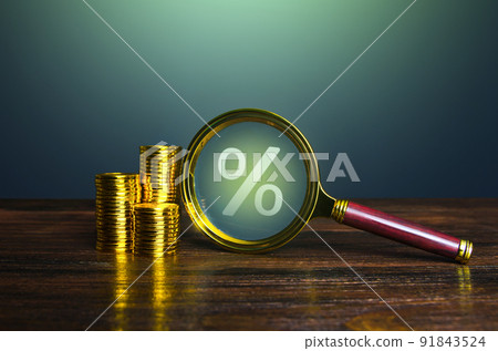 Loan and interest. Money and finance, do business. Attract investments, get loans from banks. Debt restructuring. The discount rate of central bank. Cashback shopping bonus. Return on investment ROI. 91843524