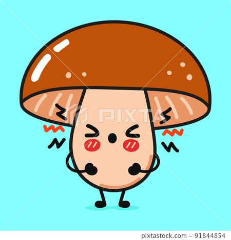 Cute angry mushroom character. Vector hand drawn cartoon kawaii character illustration icon. Isolated on blue background. Sad mushroom character concept Cute angry mushroom character. Vector hand drawn cartoon kawaii character illustration icon. Isolated on blue background. Sad mushroom character concept 91844854