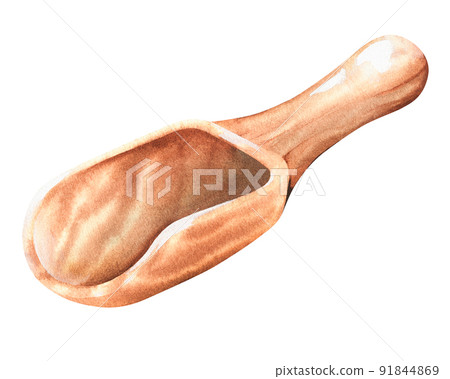 Wooden food scoop. Watercolor vintage illustration. Isolated on a white background. For design. 91844869