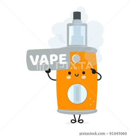 Cute funny vape poster character. Vector hand drawn cartoon kawaii character illustration. Isolated blue background. Vape poster 91845060