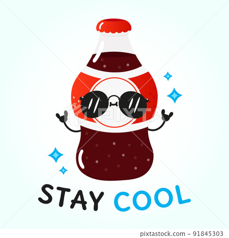 Cute funny bottle cold drink cola character. Vector hand drawn cartoon kawaii character illustration icon. Isolated on white background. Bottle cold drink cola concept 91845303