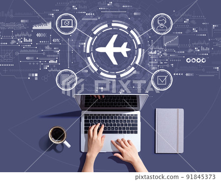 Flight ticket booking concept with person using a laptop 91845373