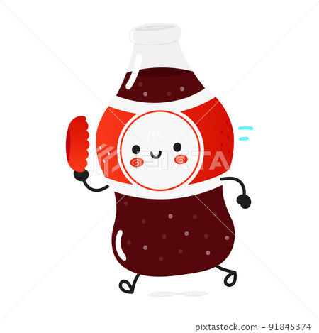 Cute funny running bottle cold drink cola. Vector hand drawn cartoon kawaii character illustration icon. Isolated white background. Run bottle cold drink cola concept 91845374