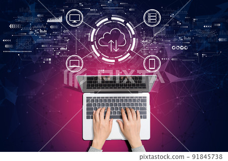 Cloud computing with person using laptop - Stock Photo [91845738] - PIXTA