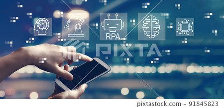 Robotic Process Automation theme with person using smartphone 91845823