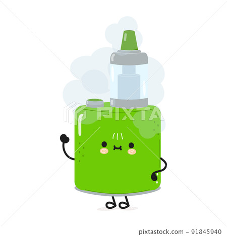 Cute funny vape waving hand character. Vector hand drawn cartoon kawaii character illustration icon. Isolated on whte background. Vape character concept Cute funny vape waving hand character. Vector hand drawn cartoon kawaii character illustration icon. Isolated on whte background. Vape character concept 91845940