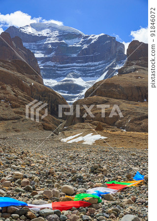 Western Wall and Tarcho of the Holy Mountain of Tibet, Kangrinboqe Western Wall and Tarcho of the Holy Mountain of Tibet, Kangrinboqe 91846072