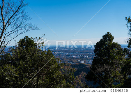 Autumn blue sky and Hachioji cityscape seen from Mt. Takao Autumn blue sky and Hachioji cityscape seen from Mt. Takao 91846226