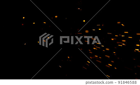 Flying Fire Sparkles. Detail shot, Low Depth of Focus. Filmed on High Speed Cinema Camera, 1000 fps. 91846588