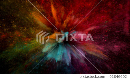 Freeze motion shot of color powder explosion Freeze motion shot of color powder explosion 91846602