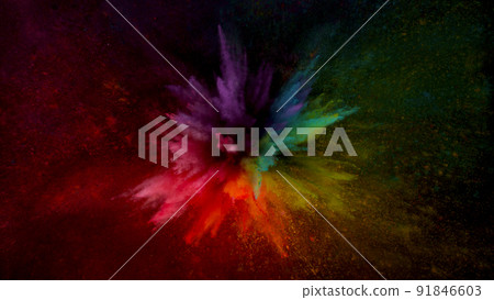Freeze motion shot of color powder explosion 91846603