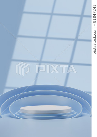 Blue background with white podium, 3d render. Blue background with white podium, 3d render. 91847243
