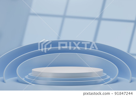 Blue background with white podium, 3d render. Blue background with white podium, 3d render. 91847244