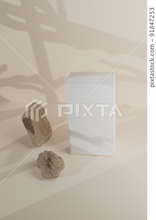 3d render. Mockup cover box on beige. Face skin care cosmetics. 91847253