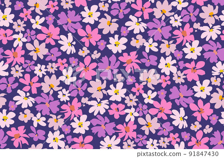 Modern floral pattern with small garden flowers on woodland for digital texture and apparel in classic style ,botanical vector template 91847430