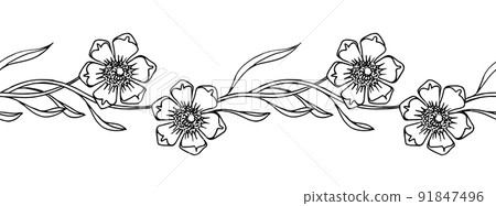 seamless floral pattern decorative border, hand drawn doodle vector for invitations, posters, postcards in art nouveau style. 91847496