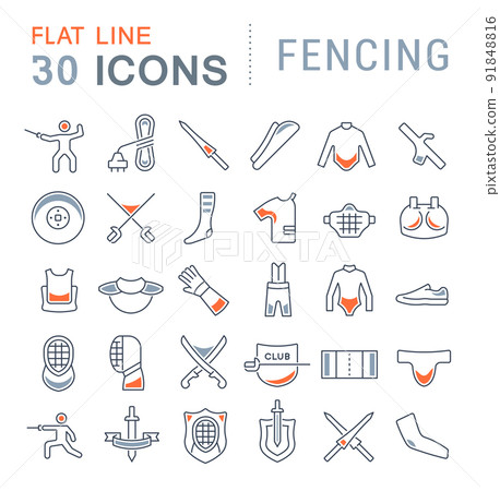 Set Vector Line Icons of Fencing. 91848816