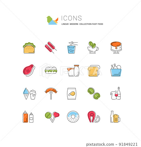Set Vector Line Icons of Fast Food. 91849221