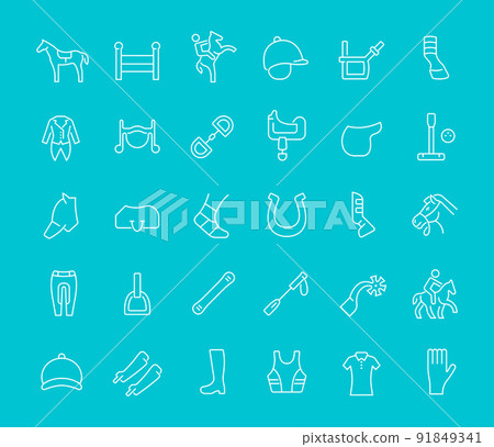 Set of Line Icons of Equestrian Sport. 91849341