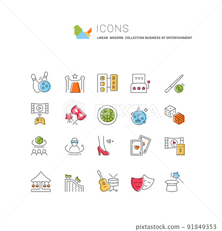 Set Vector Line Icons of Entertainment Business 91849353