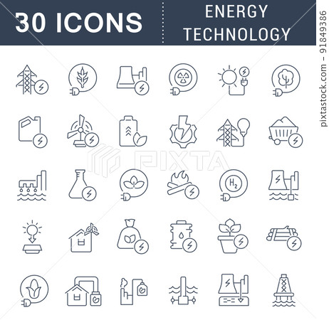 Set Vector Line Icons of Energy Technology 91849386