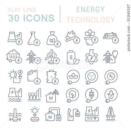 Set Vector Line Icons of Energy Technology 91849387