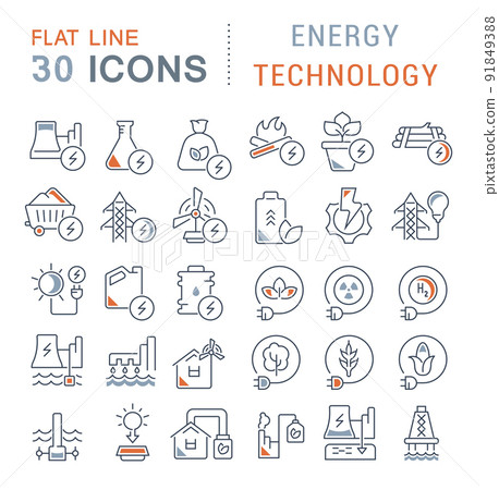 Set Vector Line Icons of Energy Technology 91849388
