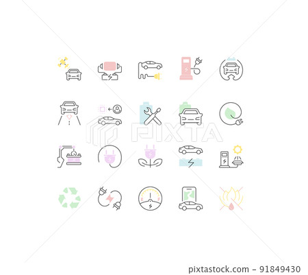 Set Vector Line Icons of Electric Vehicle. Set Vector Line Icons of Electric Vehicle. 91849430