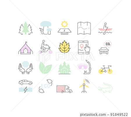 Set Vector Flat Line Icons Ecotourism 91849522