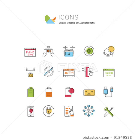 Set Vector Flat Line Icons Drones - Stock Illustration [91849558] - PIXTA