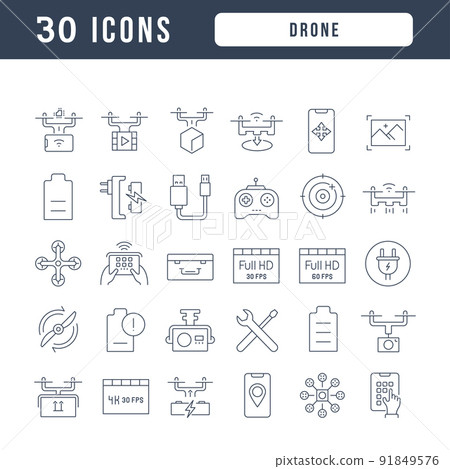 Set of linear icons of Drone Set of linear icons of Drone 91849576