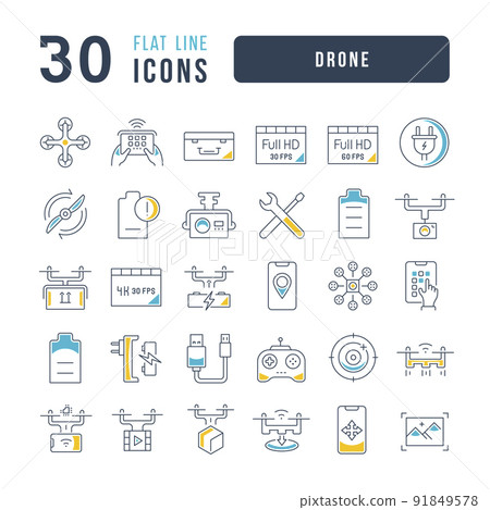 Set of linear icons of Drone Set of linear icons of Drone 91849578