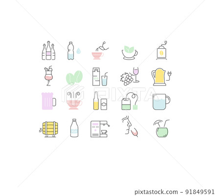 Set Vector Flat Line Icons Drinks and Alcohol 91849591