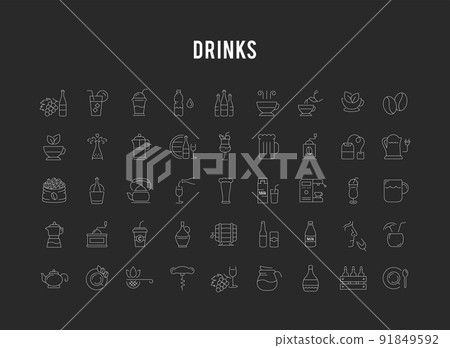 Set Vector Flat Line Icons Drinks and Alcohol 91849592