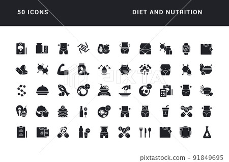 Set of simple icons of Diet and Nutrition Set of simple icons of Diet and Nutrition 91849695