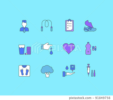 Set of Simple line Icons of Diabet Set of Simple line Icons of Diabet 91849738
