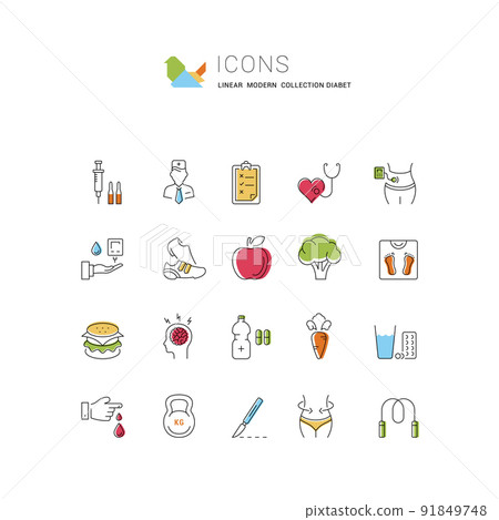 Set Vector Flat Line Icons Diabet - Stock Illustration [91849748] - PIXTA