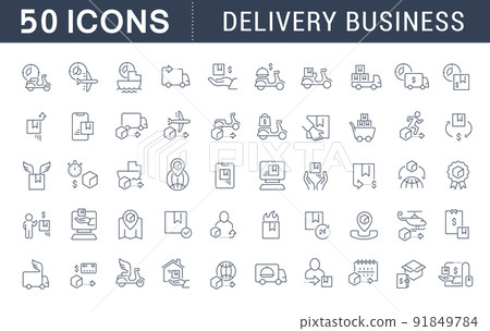 Set Vector Line Icons of Delivery Business 91849784