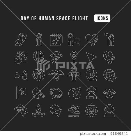 Vector Line Icons of Day of Human Space Flight 91849841