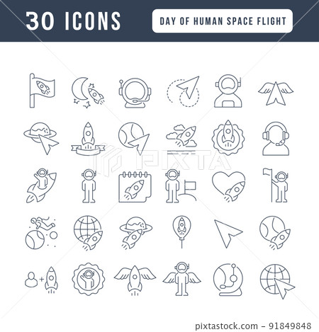 Vector Line Icons of Day of Human Space Flight 91849848