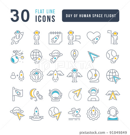 Vector Line Icons of Day of Human Space Flight 91849849