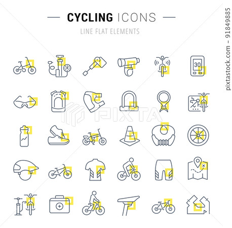 Set Vector Line Icons of Cycling. Set Vector Line Icons of Cycling. 91849885