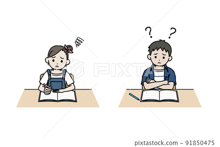 Problems are difficult, I don't understand, children, boys, girls, study classes, homework, illustrations 91850475