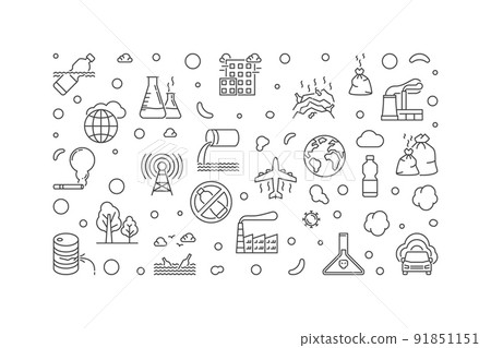 Pollution concept horizontal vector minimal Banner in thin line style 91851151