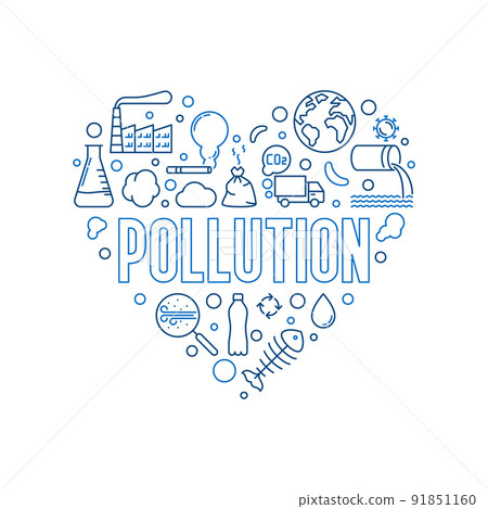 Pollution Heart outline illustration. Vector Eco Problem banner 91851160
