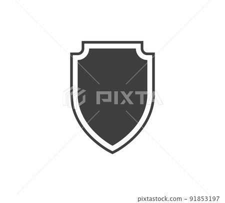 Shield black and white logo. Guarantee, insignia and guard symbol. Security vector icon Shield black and white logo. Guarantee, insignia and guard symbol. Security vector icon 91853197