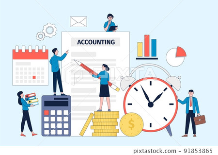 Financial management. Accounting finance auditor, money saving or investment coaching. Budget strategy calculating, business risk recent vector scene 91853865