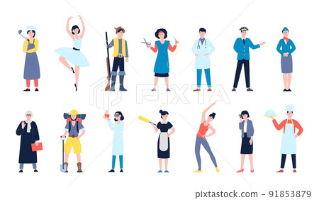 Professional diversity characters. Mix professionals, various people occupations. Pilot, student scientist and flat doctor. Professions recent vector set Professional diversity characters. Mix professionals, various people occupations. Pilot, student scientist and flat doctor. Professions recent vector set 91853879
