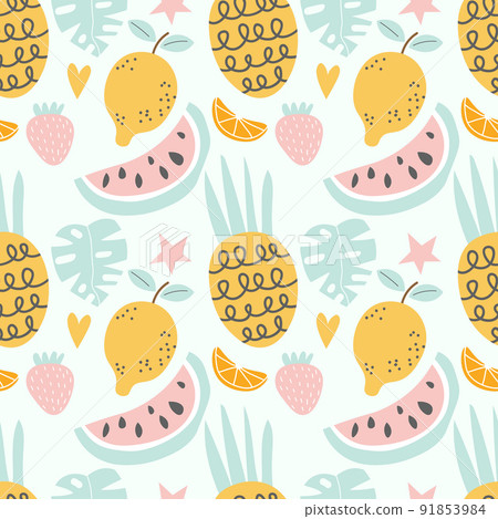 Summer seamless tropical pattern with bright orange and blue